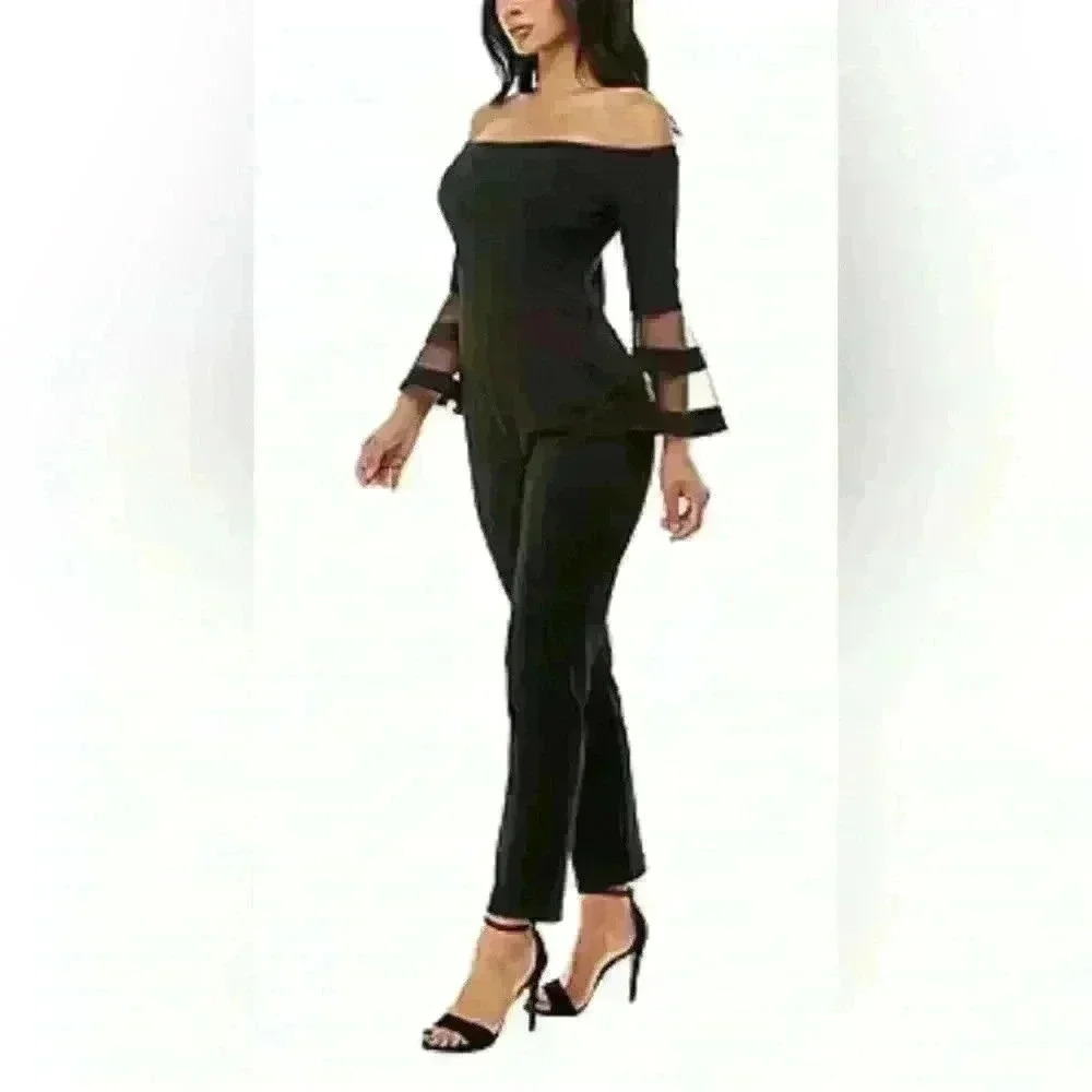 Premier Amour Off The Shoulder Womens Long Sleeve Jumpsuit Size 16